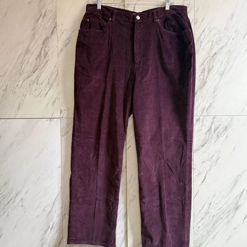 Evan Picone Stretch Purple Straight Leg Corduroy Pants Womens Size 16